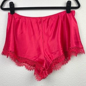 Victoria's Secret Women's Medium Red Satin Lace Trim Sleep Shorts Lingerie Pjs